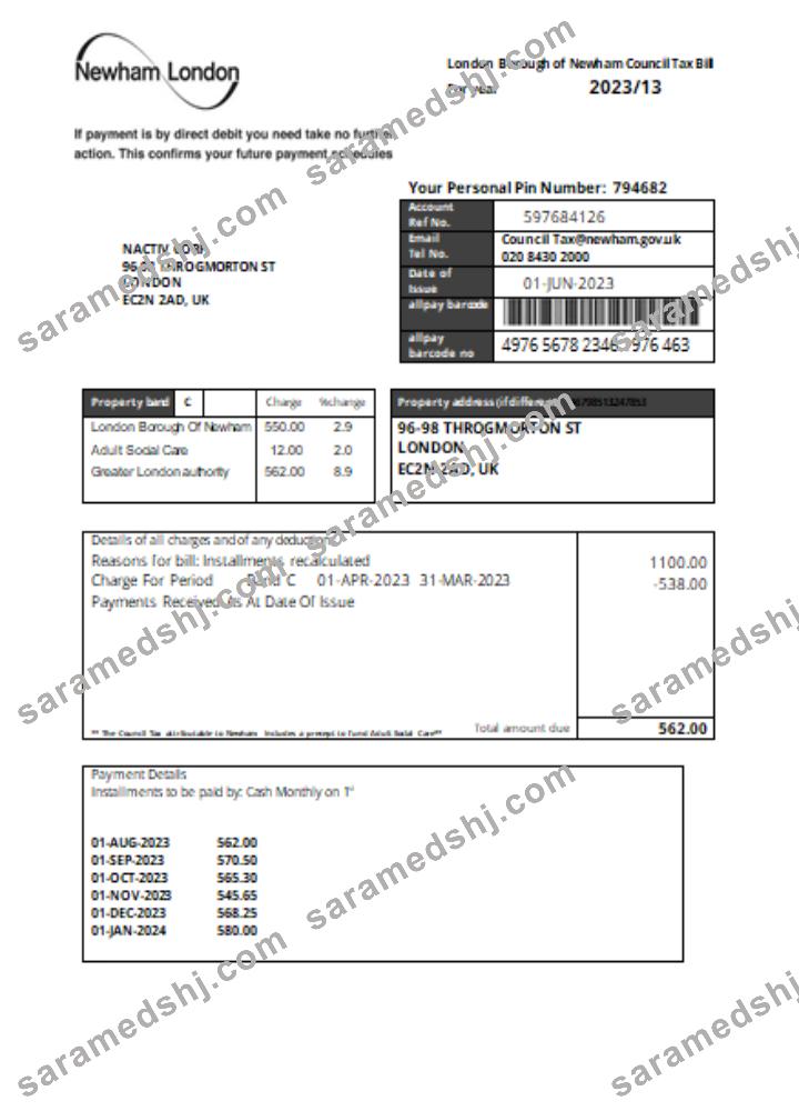 Newham London Borough Council tax business bill,  SCR